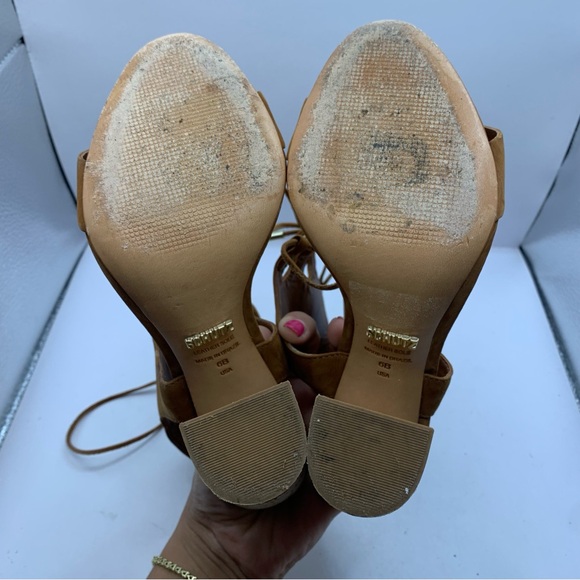 Schutz Womens Cruz Lace-Up Cuff Sandal $220 New Saddle Brown Size 6B Cork Heel - Picture 8 of 9